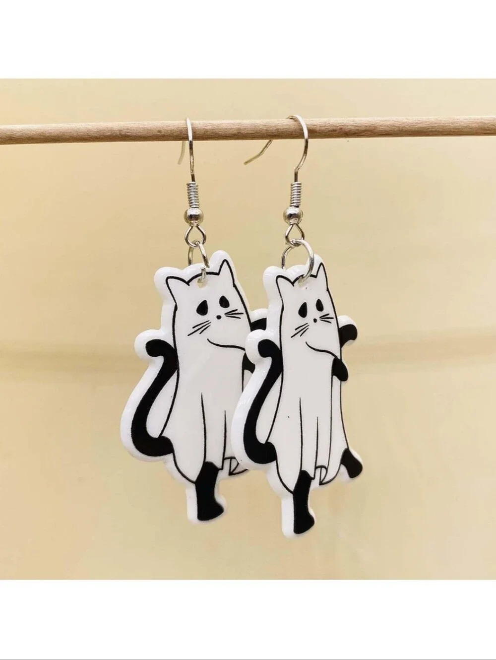 Unbranded Black & White Cat Novelty Dangle Earrings
